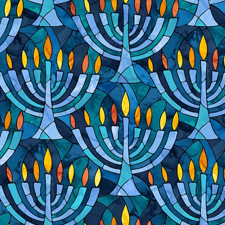 Hanukkah Lights Menorahs Blue Multi Deborah Edwards & Elena Belokrinitski Northcott Fabrics Cotton Fabric NC-DP28981-46 | US Fabric Shop