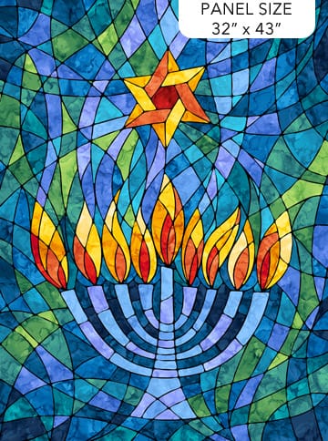 Hanukkah Lights Panel 32" Blue Multi Deborah Edwards & Elena Belokrinitski Northcott Fabrics Cotton Fabric NC-DP28980-46 | US Fabric Shop