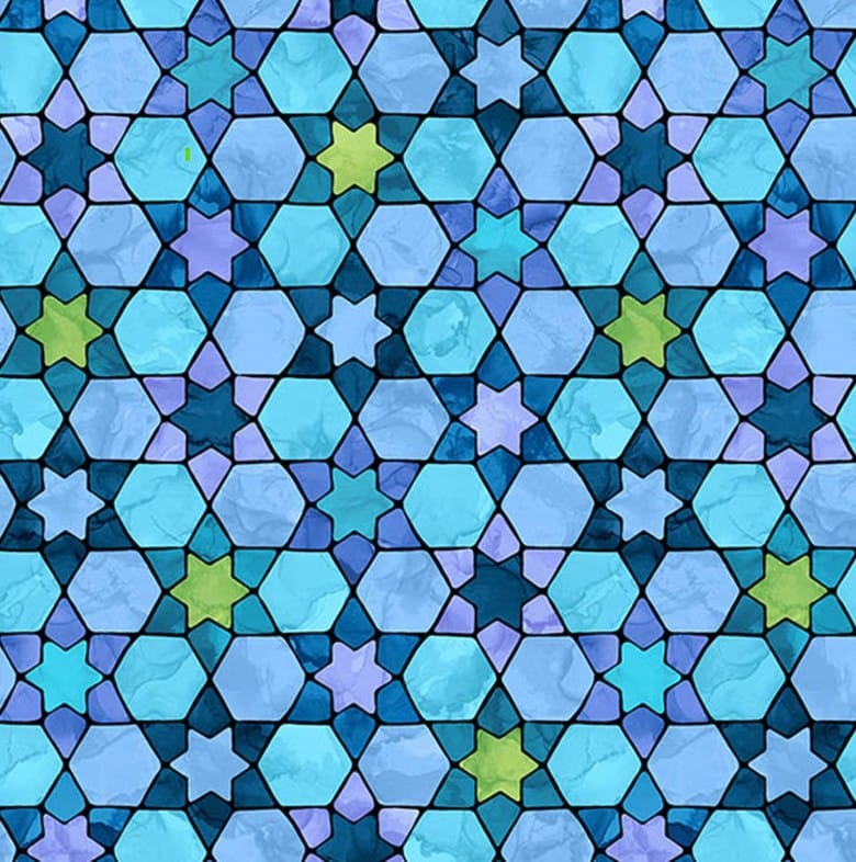 Hanukkah Lights Tonal Stained Glass Light Blue Deborah Edwards & Elena Belokrinitski Northcott Fabrics Cotton Fabric NC-DP28983-44 | US Fabric Shop