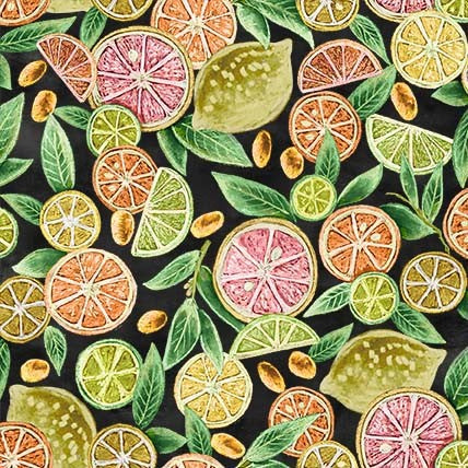 Happiest Hour Cocktail Citrus Black Lily & Val Michael Miller Cotton Fabric