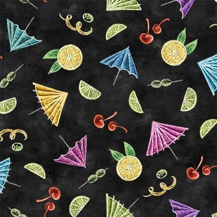 Happiest Hour Cocktail Deco Black Lily & Val Michael Miller Cotton Fabric