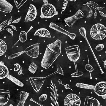 Happiest Hour Cocktail Tools Black Lily & Val Michael Miller Cotton Fabric