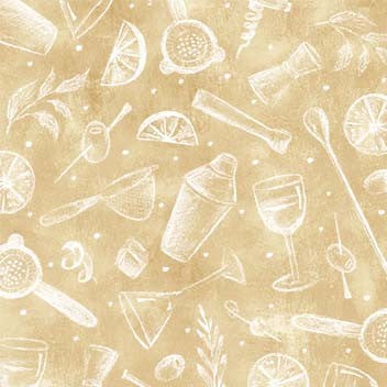 Happiest Hour Cocktail Tools Tan Lily & Val Michael Miller Cotton Fabric