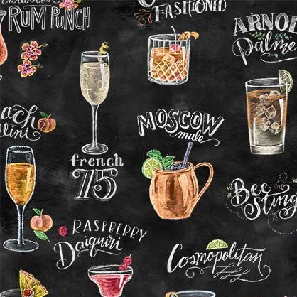 Happiest Hour Happy Hour Menu Black Lily & Val Michael Miller Cotton Fabric