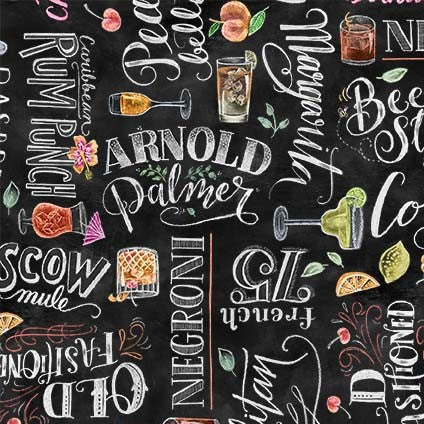 Happiest Hour Signature Cocktail Black Lily & Val Michael Miller Cotton Fabric