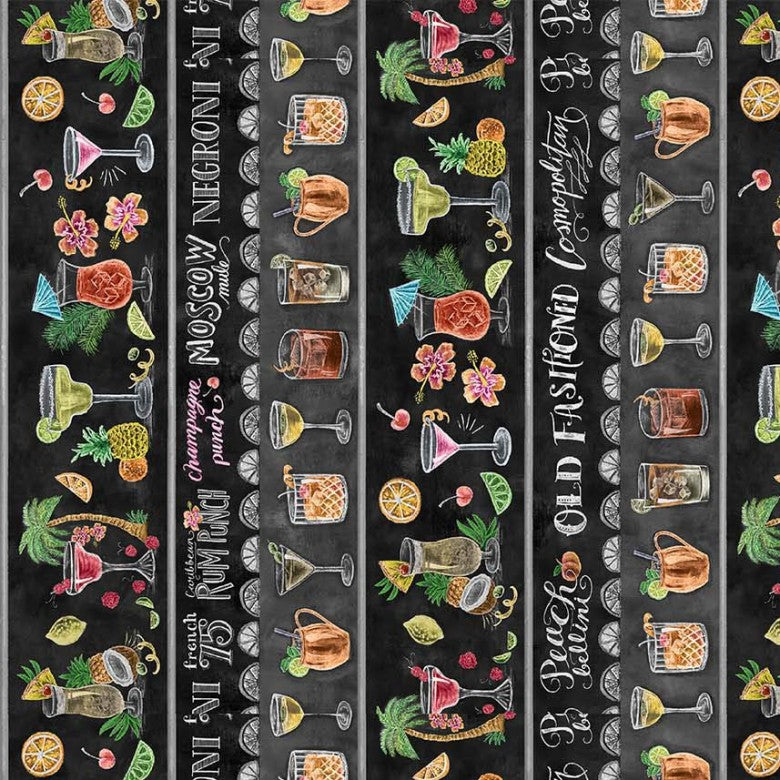 Happiest Hour Stripe Black Lily & Val Michael Miller Cotton Fabric