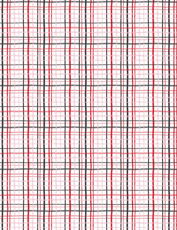 Happy Hearts Plaid Black Red White Nancy McKenzie Wilmington Prints Cotton Fabric