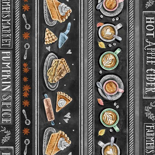 Happy Pie Season A Whole Latte Love Stripe Black Lily & Val Michael Miller Cotton Fabric MM-DDC11742-BLAC-D