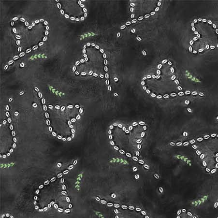 Happy Pie Season Coffee Bean Hearts Black Lily & Val Michael Miller Cotton Fabric MM-DDC11741-BLAC-D