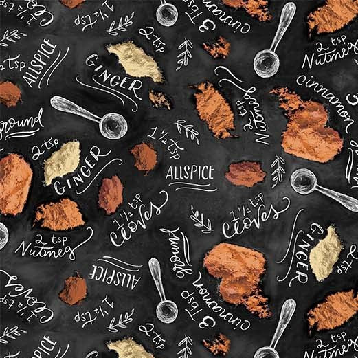 Happy Pie Season Essential Ingredients Black Lily & Val Michael Miller Cotton Fabric MM-DDC11738-BLAC-D