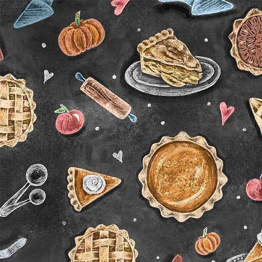 Happy Pie Season Homemade Pies Black Lily & Val Michael Miller Cotton Fabric MM-DDC11735-BLAC-D