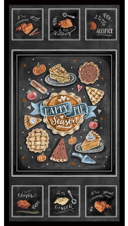 Happy Pie Season Panel 24" Black Lily & Val Michael Miller Cotton Fabric MM-DDC11745-BLAC-D