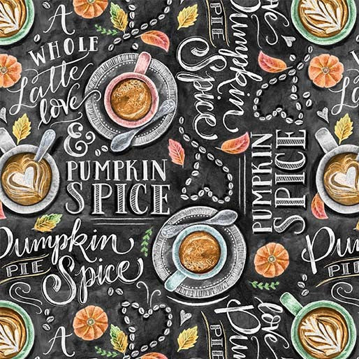 Happy Pie Season Pumpkin Spice Black Lily & Val Michael Miller Cotton Fabric MM-DDC11736-BLAC-D