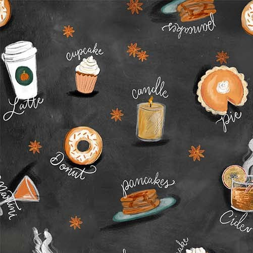 Happy Pie Season Snack Time Black Lily & Val Michael Miller Cotton Fabric MM-DDC11737-BLAC-D