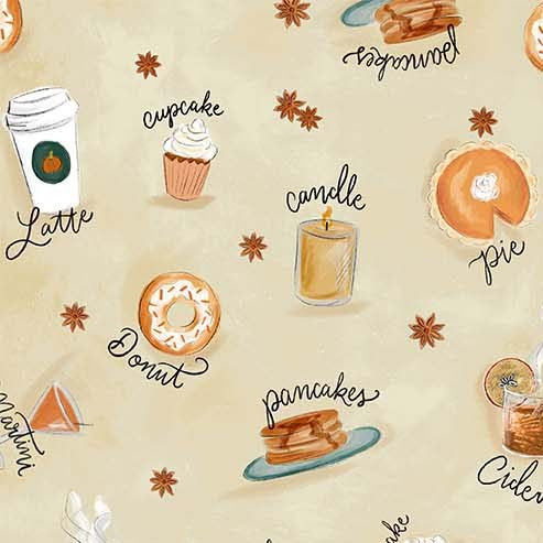 Happy Pie Season Snack Time Cream Lily & Val Michael Miller Cotton Fabric MM-DDC11737-CREM-D