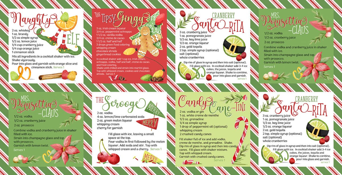 Happy Alcoholidays Mirror Mixology Panel 24" Multi Deane Beesley 3 Wishes Cotton Fabric 3W-24574-MLT | US Fabric Shop