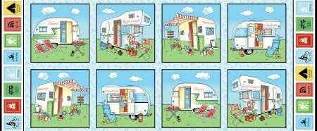 Happy Camper Scenic Panel 18" Blue Multi Art Studio Henry Glass Cotton Fabric