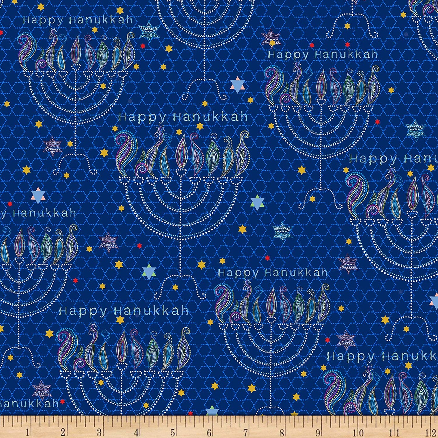 Happy Hanukkah Navy Menorahs and Stars Quilting Treasures Fabrics Cotton Fabric QT-1649-27165-N