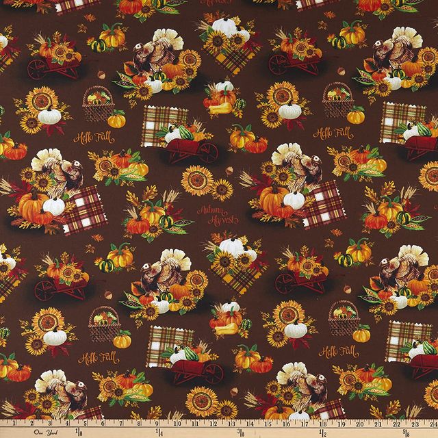 One of a Kind Happy Harvest Hello Fall Brown Whistler Studio Windham Cotton Fabric WF-52520D-3