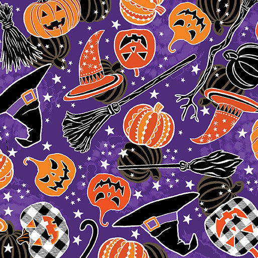 Happy Hauntings Halloween Magic Purple Kanvas Studio Benartex Cotton Fabric
