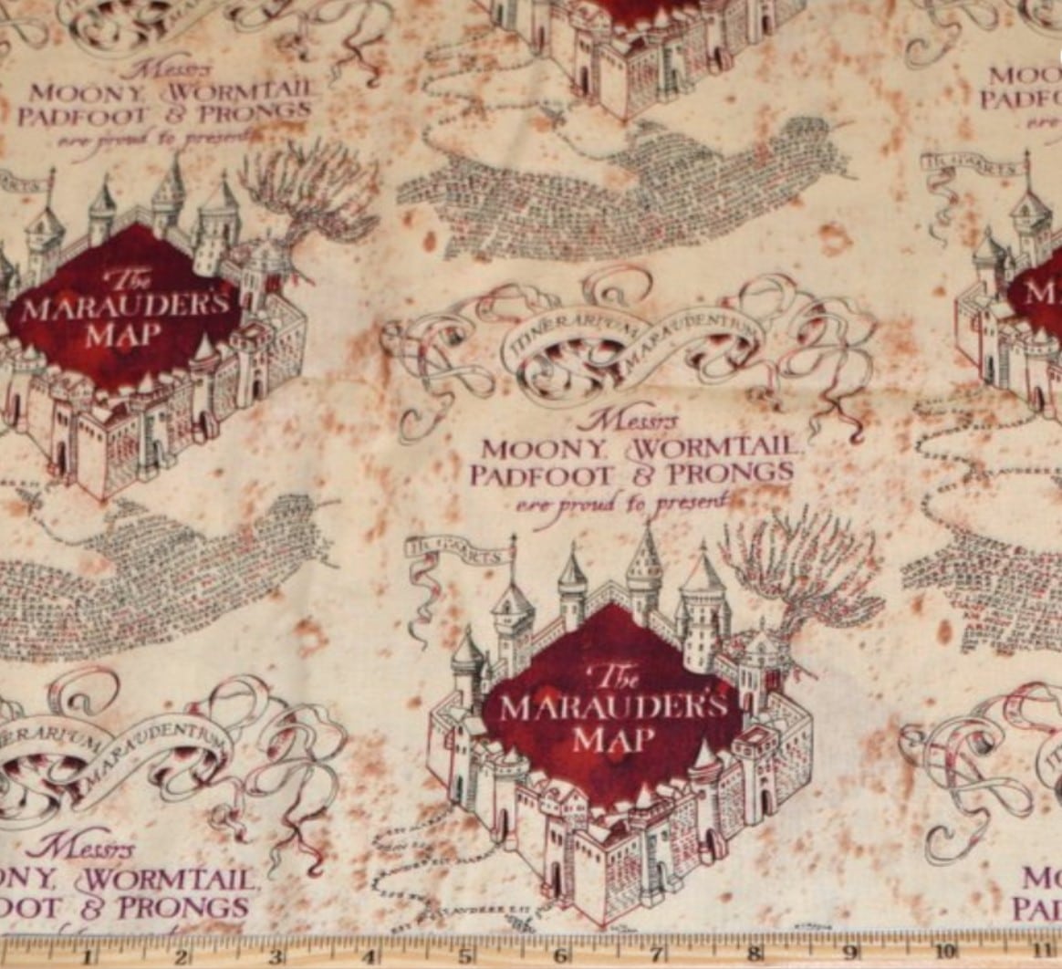 Harry Potter Marauder's Map Moony Wolftail Padfoot and Prongs Cotton Fabric CF-2380019-1
