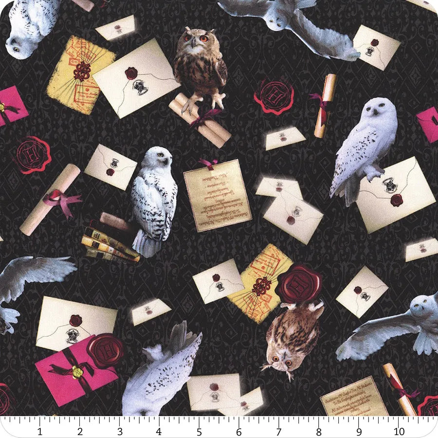 Harry Potter Owl Postal Service Black Warner Bros. Benartex Cotton Fabric BE-15216-12