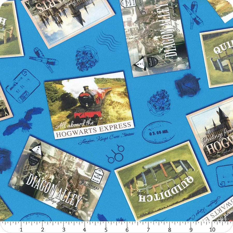 Harry Potter Postcards Royal Blue Warner Bros. Benartex Cotton Fabric BE-15215-56
