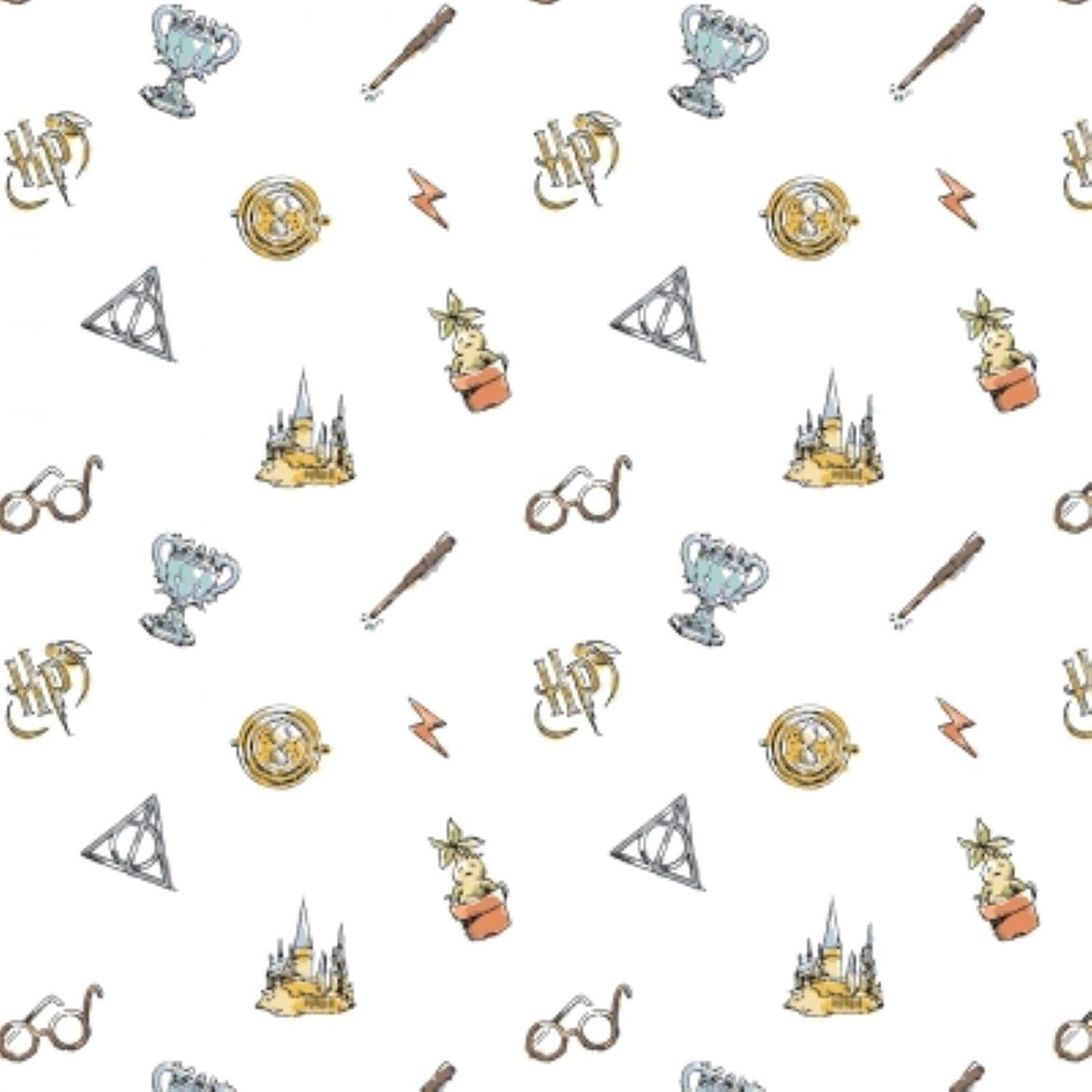 Harry Potter Wizarding World Watercolor Elements White Camelot Fabrics Cotton Fabric