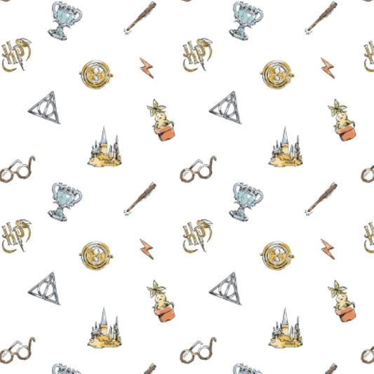 Harry Potter Wizarding World Watercolor Elements White Camelot Fabrics Cotton Fabric
