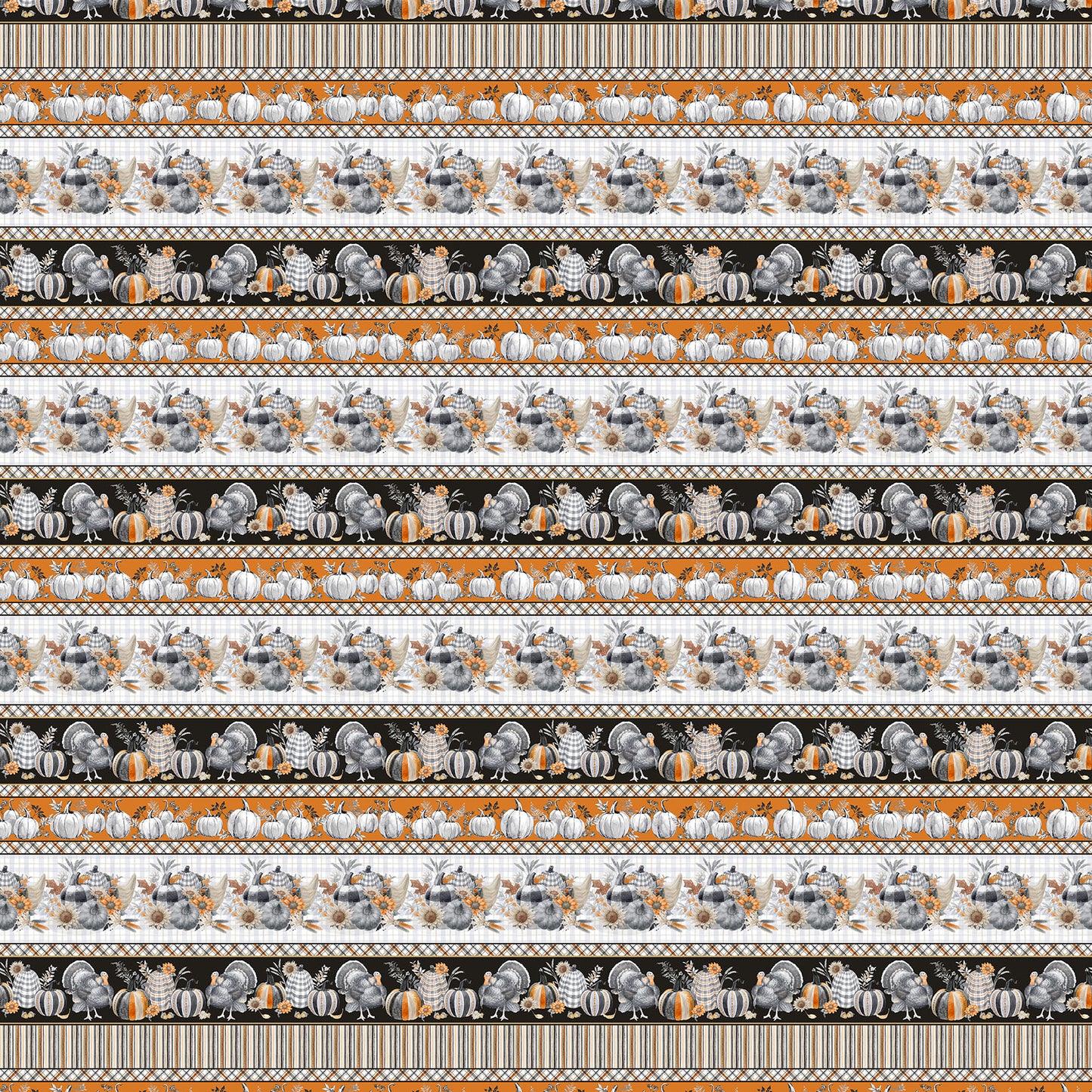 Harvest Classics Autumn Border Stripe Orange Anna Bailey Blank Quilting Cotton Fabric