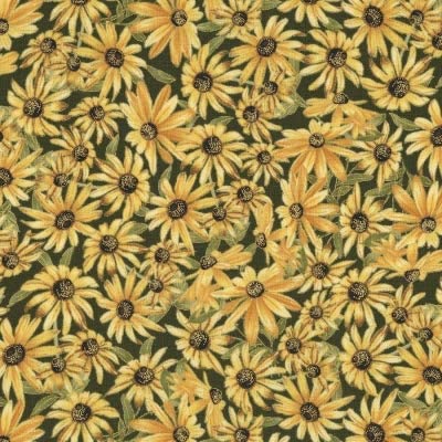 Harvest Sunflowers Metallic Green Timeless Treasures Cotton Fabric TT-CM6849 Green