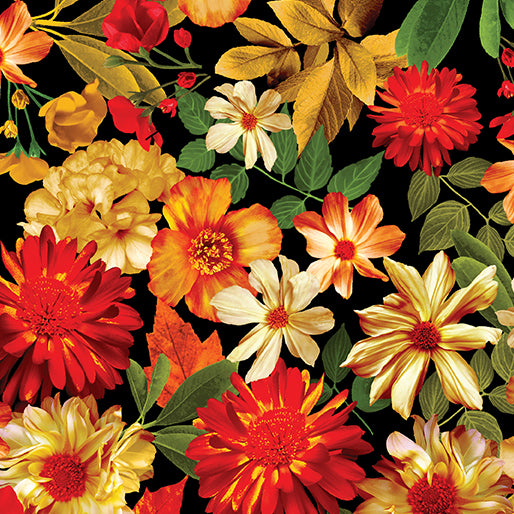 Harvest Beauty Autumn Garden Black Multi Kanvas Studio Benartex Cotton Fabric BE-15269-12