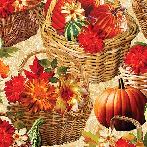 Harvest Beauty Baskets Cream Multi Kanvas Studio Benartex Cotton Fabric BE-15271-99