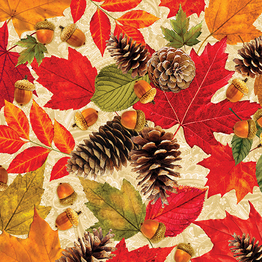 Harvest Beauty Leafy Splendor Cream Kanvas Studio Benartex Cotton Fabric BE-15275-07
