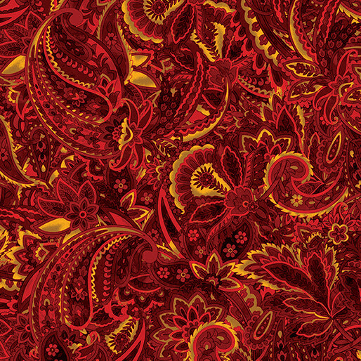 Harvest Beauty Paisley Scroll Red Gold Kanvas Studio Benartex Cotton Fabric BE-15274-10