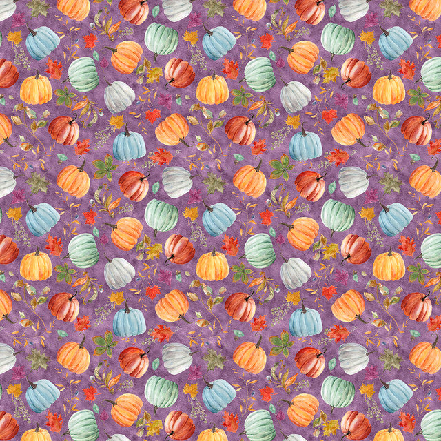 Harvest Home Maple & Pumpkin Medley Purple Livi & Finn 3 Wishes Cotton Fabric 3W-24566-PUR