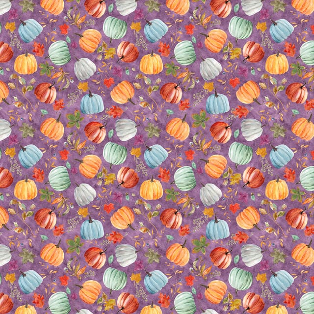 Harvest Home Maple & Pumpkin Medley Purple Livi & Finn 3 Wishes Cotton Fabric 3W-24566-PUR | US Fabric Shop