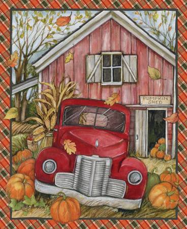 Harvest Red Truck Pumpkin Shed Panel 36" Multi Springs Creative Cotton Fabric