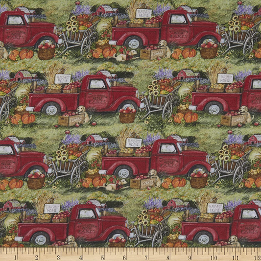 (SOLD PER BOLT) Harvest Truck Pumpkins 2022 Springs Creative Cotton Fabric  SC-77523-FB