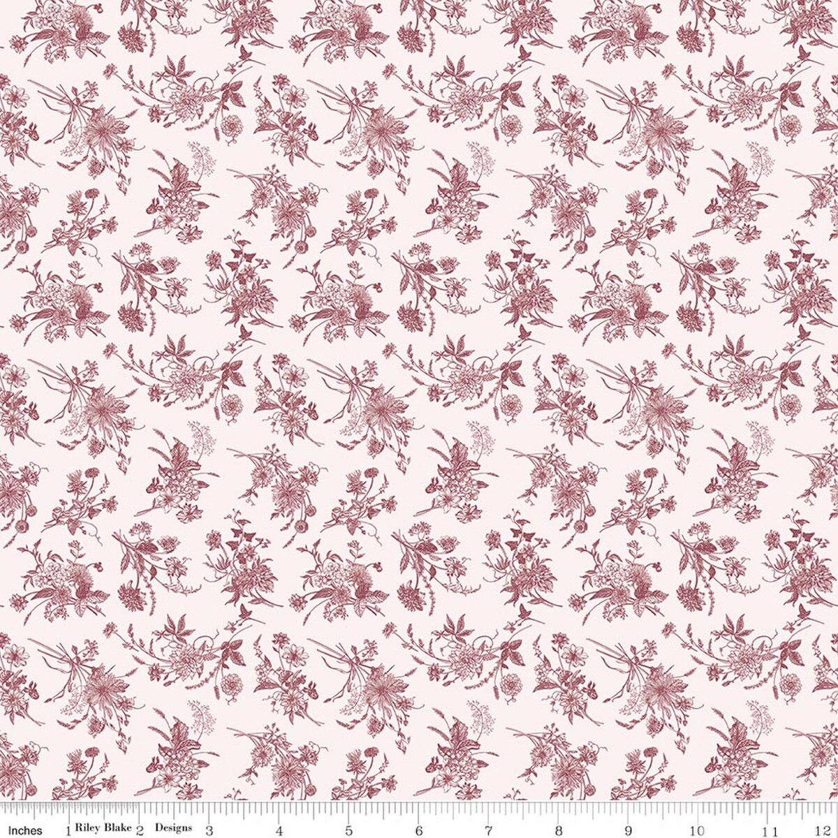 Harvest on the Prairie Wildflowers Wine Dark Pink Red Modern Prairie Riley Blake Cotton Fabric RB-C18285-WINE