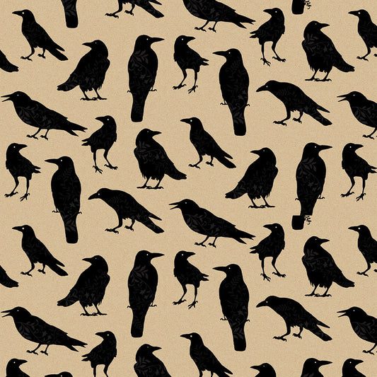 Haunted Village Crow Toss Tan Color Principle Henry Glass Cotton Fabric