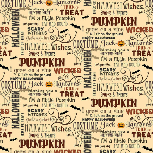 Haunted Village Haunted Words Cream Color Principle Henry Glass Cotton Fabric  HG 2801-33