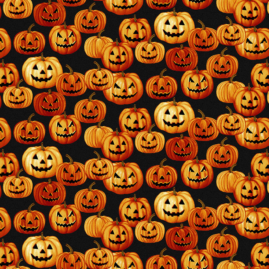Haunted Village Jack O Lantern Black Color Principle Henry Glass Cotton Fabric