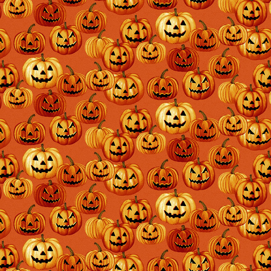 Haunted Village Jack O Lantern Orange Color Principle Henry Glass Cotton Fabric