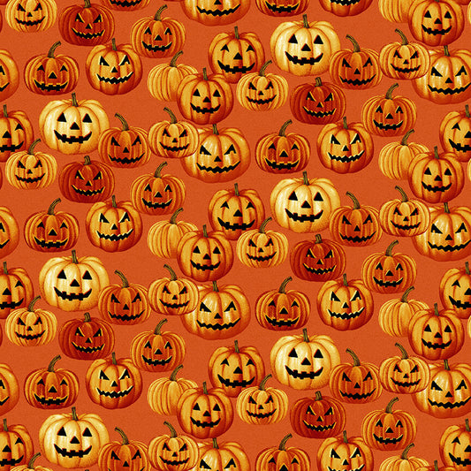 Haunted Village Jack O Lantern Orange Color Principle Henry Glass Cotton Fabric