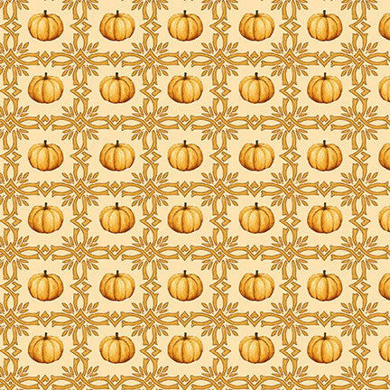 Haunted Village Pumpkin Foulard Cream Color Principle Henry Glass Cotton Fabric