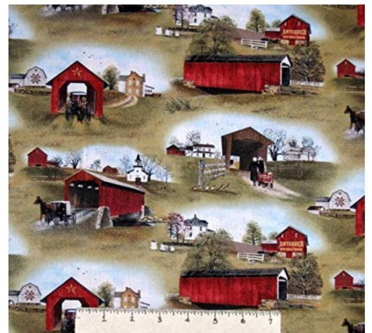 Headin' Home Amish Covered Bridge Farms Elizabeth's Studio Cotton Fabric
