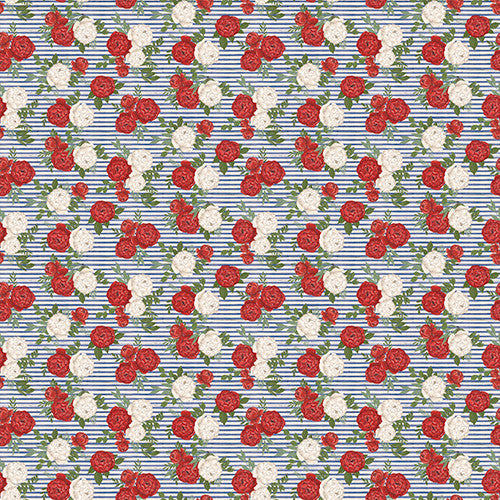 Heart of America Rose Bloom Stripe Blue Loni Harris 3 Wishes Cotton Fabric