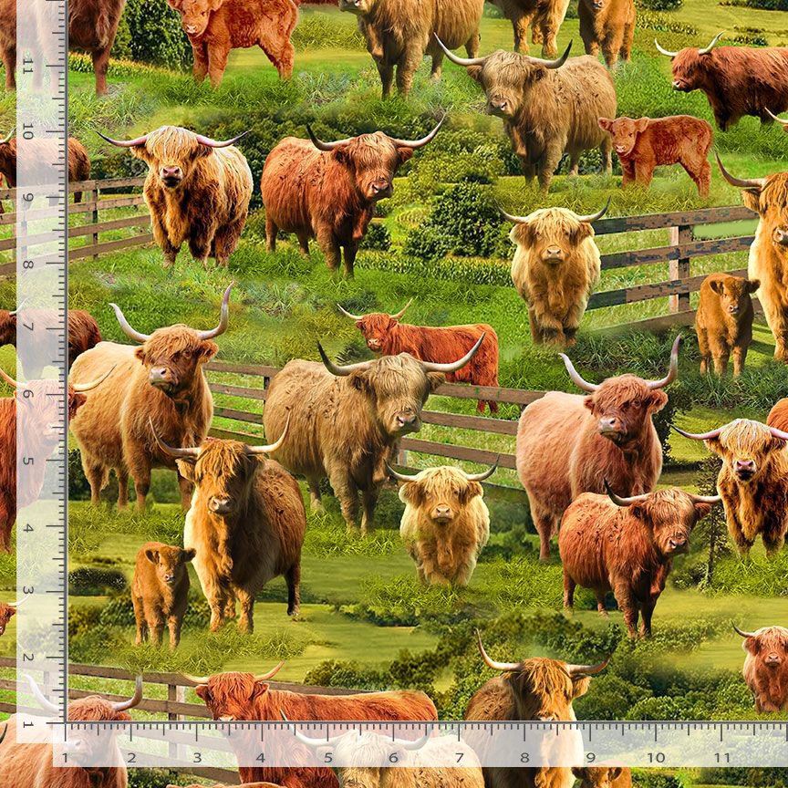 Heather and Highland Cows Field Timeless Treasures Cotton Fabric TT-FARM-CD3076-MULTI