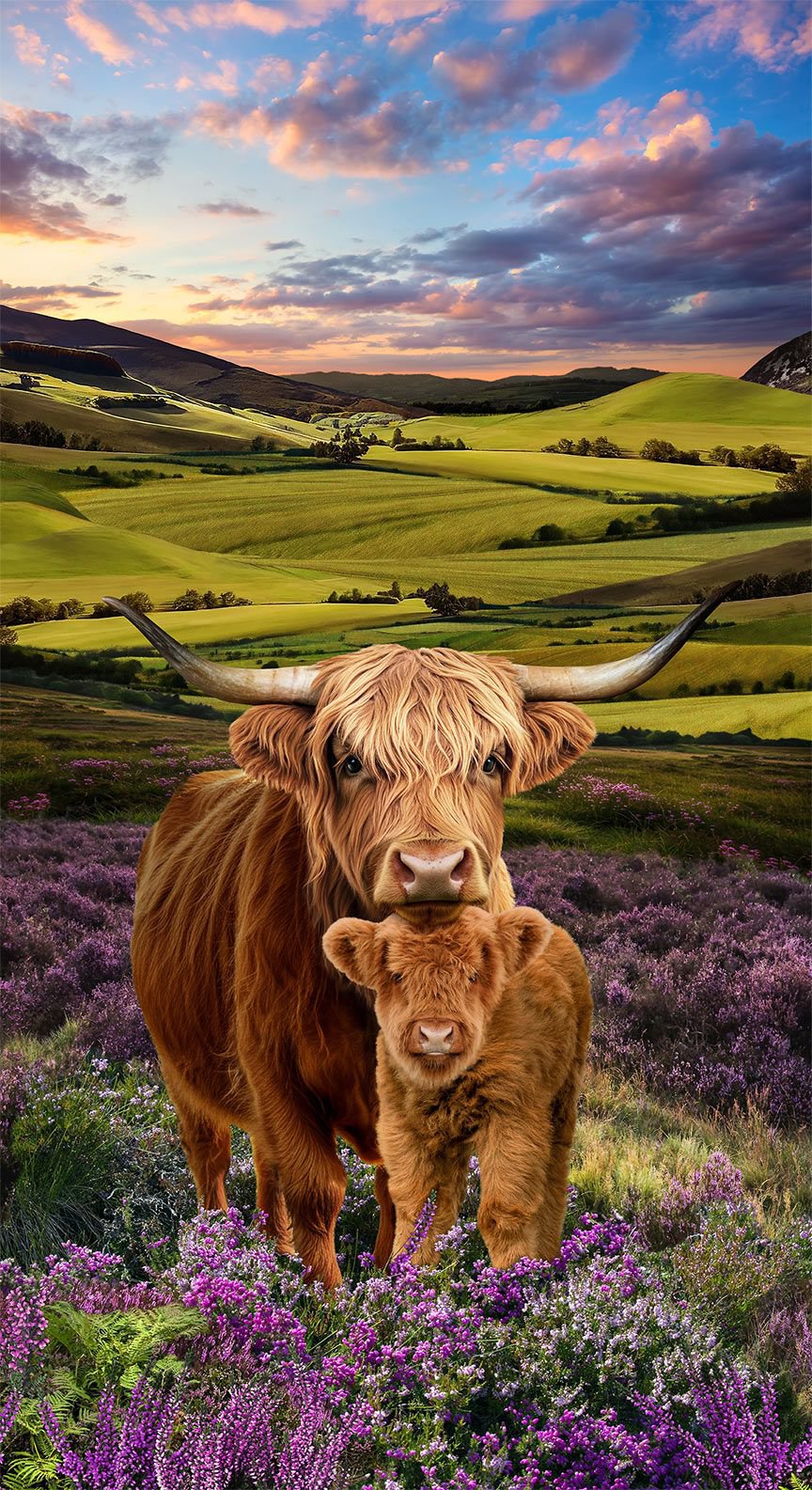 Heather and Highland Panel Mom and Baby Cow Panel 24" Timeless Treasures Cotton Fabric TT-PANEL-CD4395-MULTI